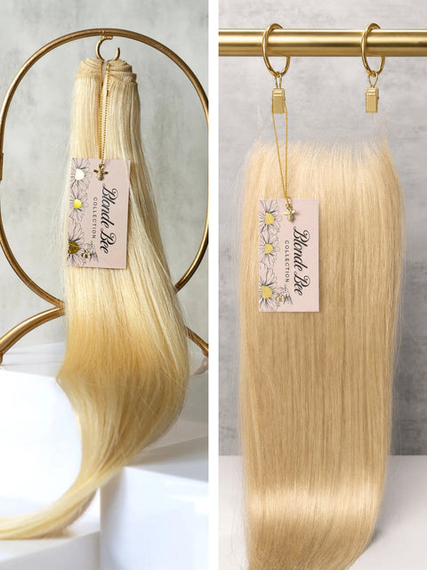 #613 Blonde Straight Bundles 20/20/20" with 18" 5x5 HD Closure set