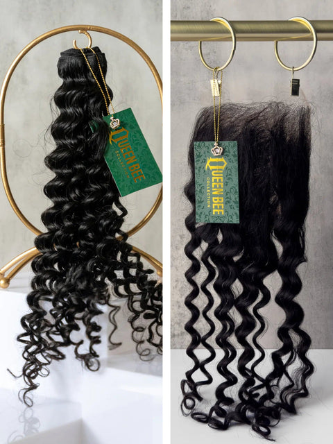 Queen Curly Bundles 14/14" with 14" 5x5 HD Closure set
