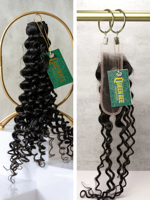 Queen Curly Bundles 18/18/18" with 20" 2x6 HD Closure set