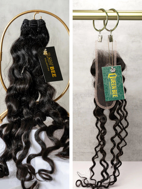 Raw Indian Curly Bundles 20/20/20" with 20" 2x6 HD Closure set