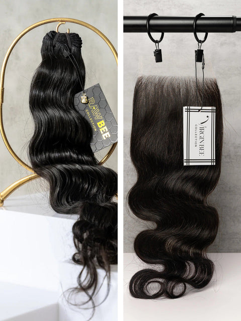 Raw Indian Wavy Bundles 20/20/20" with 18" 5x5 HD Closure set