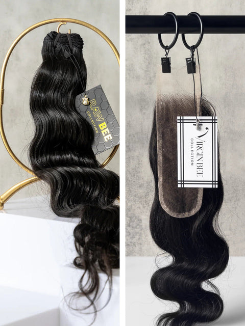 Raw Indian Wavy Bundles 22/22/22" with 20" 2x6 HD Closure set