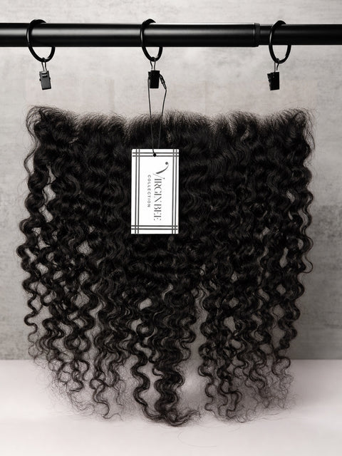 13x6 HD Virgin Burmese Curly Frontal - front