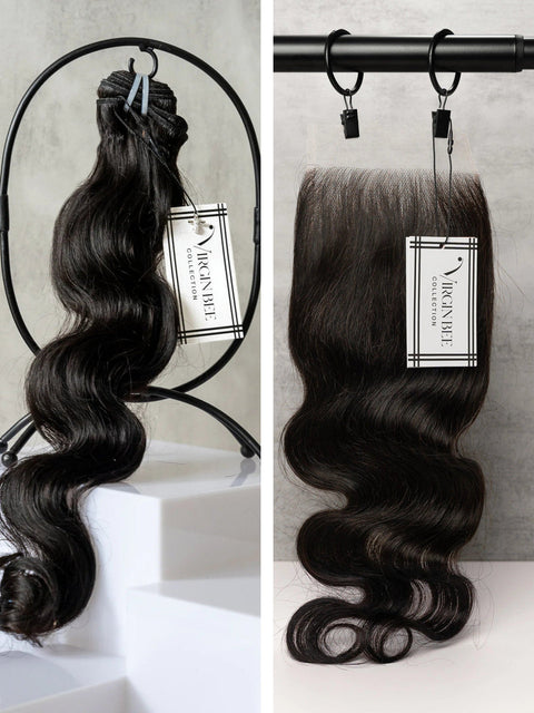 Virgin Body Wave Bundles 18/20/22" with 18" 5x5 HD Closure set