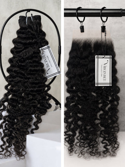 Virgin Burmese Curly Bundles 18/20/22" with 18" 5x5 HD Closure set