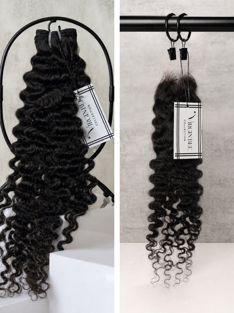 Virgin Burmese Curly Bundles 22/22/22" with 20" 2x6 HD Closure set