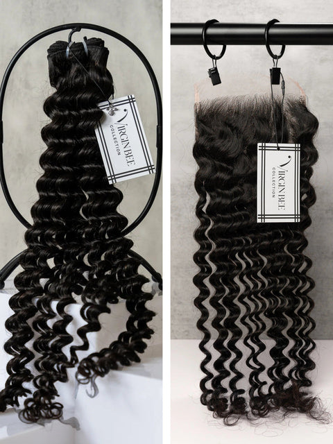 Virgin Deep Wave Bundles 18/18/18" with 18" 5x5 HD Closure set