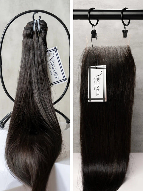 Virgin Straight Bundles 20/22/24" with 18" 5x5 HD Closure set