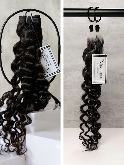 Virgin Water Wave Bundles 22/22/22" with 20" 2x6 HD Closure set